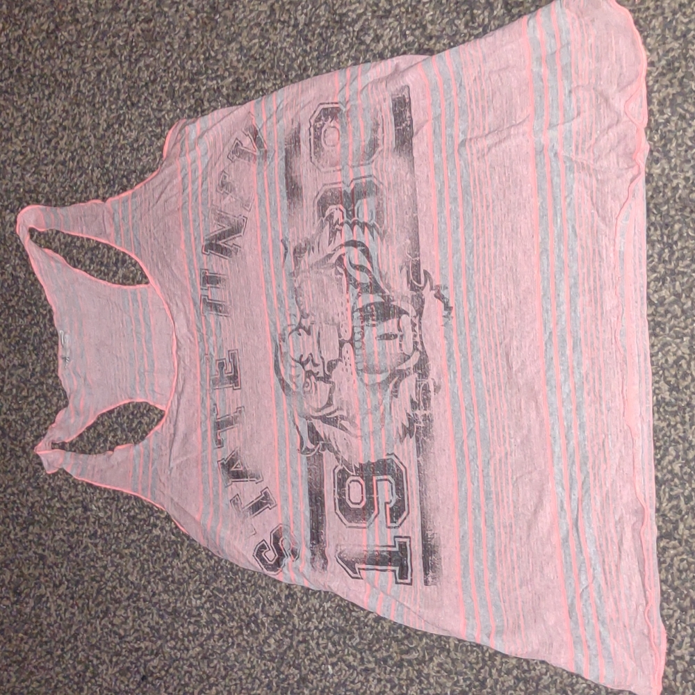 💥 Vintage Buckle Y2K Neon Orange Striped State University Racerback Tank💥